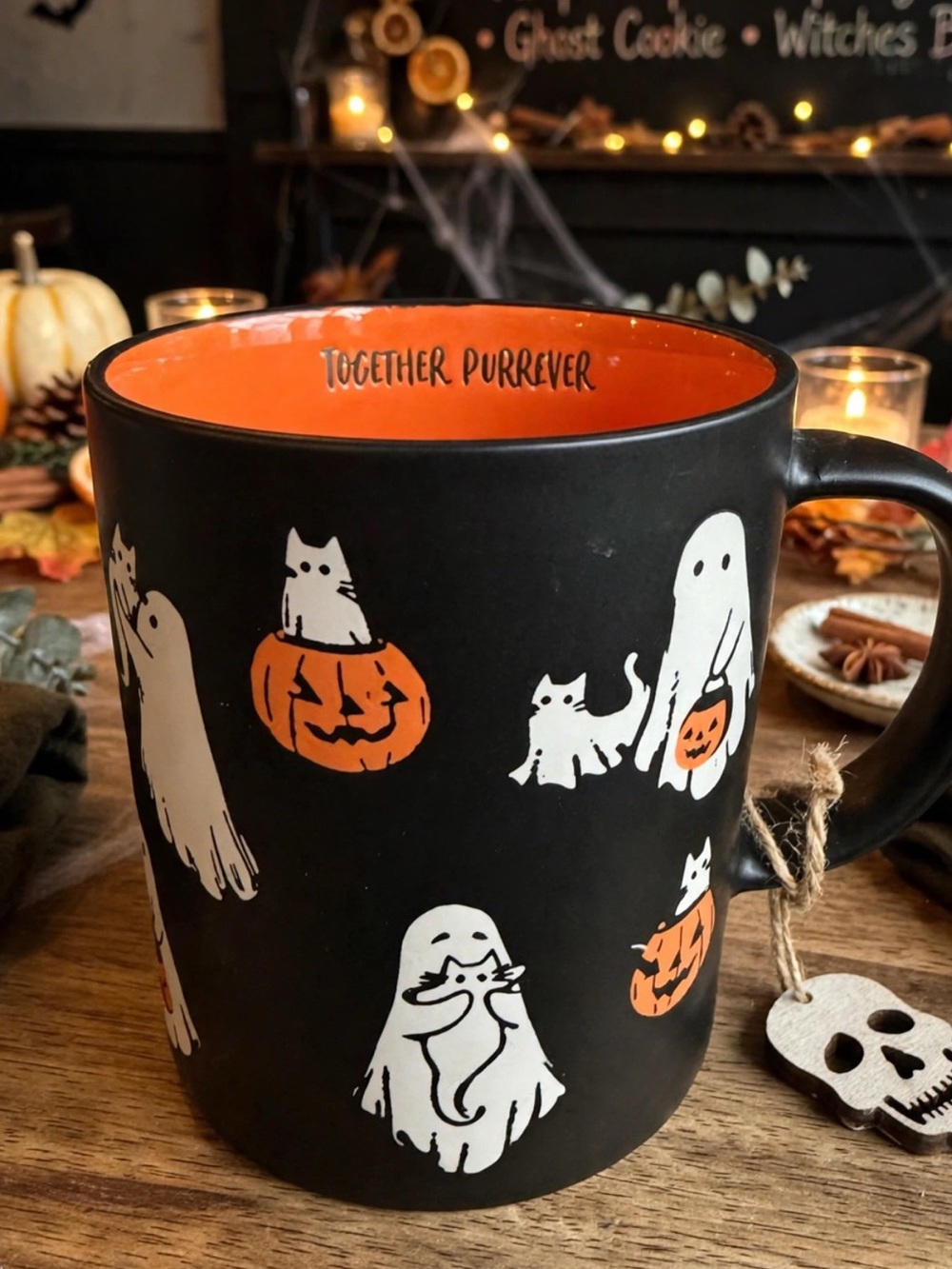 Halloween Cat & Ghost Ceramic Mug
